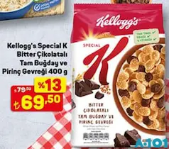 KELLOGG'S SPECİAL K BİTTER ÇİKOLATALI TAM BUĞDAY VE PİRİNÇ GEVREĞİ 400 G fiyat ve kampanya bilgisi